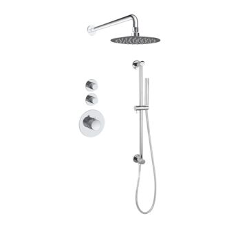 Sani Royal Pro Inbouw Regendouche Chroom Messing Glijstang met geribbelde knop met 2 stopkranen met Muursteun en Douchekop 20cm