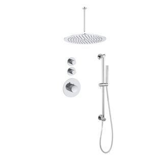 Sani Royal Pro Inbouw Regendouche Chroom Messing Glijstang met geribbelde knop met 2 stopkranen met Plafondsteun en Douchekop 20cm