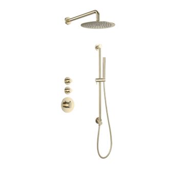 Sani Royal Pro Inbouw Regendouche Goud Geborsteld Messing Glijstang met 2 stopkranen met Muursteun en Douchekop 25cm