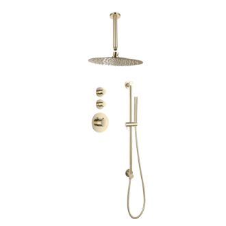 Sani Royal Pro Inbouw Regendouche Goud Geborsteld Messing Glijstang met 2 stopkranen met Plafondsteun en Douchekop 20cm