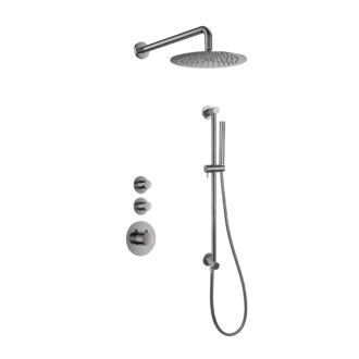 Sani Royal Pro Inbouw Regendouche Gun Metal Geborsteld Messing Glijstang met 2 stopkranen met Muursteun en Douchekop 20cm