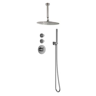 Sani Royal Pro Inbouw Regendouche Gun Metal Geborsteld Messing met 2 stopkranen met Plafondsteun en Douchekop 20cm