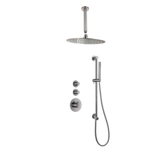 Sani Royal Pro Inbouw Regendouche Gun Metal Geborsteld Messing Glijstang met 2 stopkranen met Plafondsteun en Douchekop 30cm