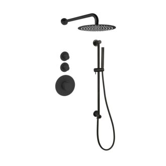Sani Royal Pro Inbouw Regendouche Mat Zwart Messing Glijstang met 2 stopkranen met Muursteun en Douchekop 25cm