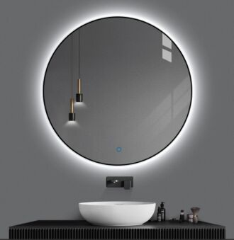 Badkamerspiegel Rond Mat Zwart LED Dimbaar en Instelbare Lichtkleur 60 cm met Spiegelverwarming