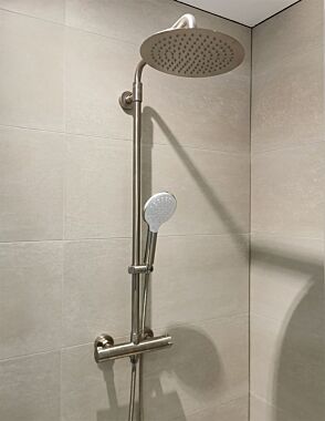 Sani Royal RVS geborsteld Regendouche met Thermostaatkraan en Handdouche met 3 Standen Compleet 25 cm