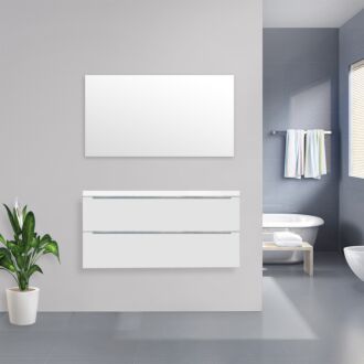 Badkamermeubel Sensio Flat Kunstmarmer Top 120 cm Hoogglans Wit met Standaard Spiegel