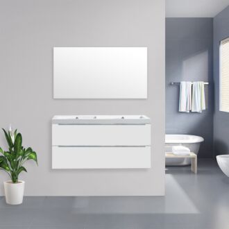 Badkamermeubel Sensio Keramiek 120 cm Hoogglans Wit met Standaard Spiegel zonder kraangaten