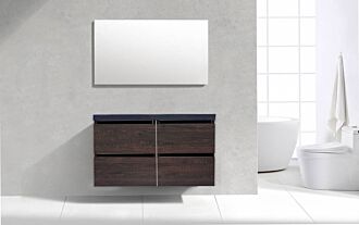 Badkamermeubel Generation Sherwood Coffee Brown 120 cm Natuursteen met 4 lades greeplijst aluminium mat zwart met Standaard Spiegel zonder kraangaten