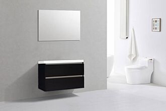Badkamermeubel Generation Deep Black 80 cm Keramiek greeplijst aluminium met Standaard Spiegel zonder kraangaten