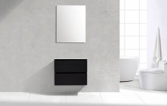 Badkamermeubel Generation Deep Black 60 cm Keramiek Slim Line greeplijst aluminium mat zwart met Standaard Spiegel zonder kraangaten
