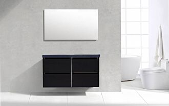 Badkamermeubel Generation Deep Black 120 cm Natuursteen met 4 lades greeplijst aluminium mat zwart met Standaard Spiegel zonder kraangaten