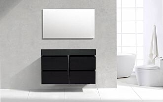 Badkamermeubel Generation Deep Black 120 cm Quartz Trend met 4 lades greeplijst aluminium mat zwart met Standaard Spiegel zonder kraangaten