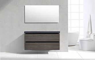 Badkamermeubel Generation Sherwood Warm Grey 100 cm Natuursteen greeplijst aluminium mat zwart met Standaard Spiegel zonder kraangaten