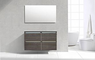 Badkamermeubel Generation Sherwood Warm Grey 120 cm Quartz Trend met 4 lades greeplijst aluminium met Standaard Spiegel zonder kraangaten