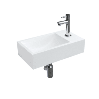 Solid Surface Fonteinset Recto met Kraan, Afvoer en Sifon Chroom 40x22x10 cm Kraangat Links