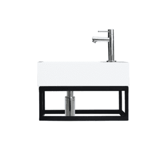 Fontein Frame Mat Zwart Solid Surface Chroom 40x22x10 cm Kraangat Rechts