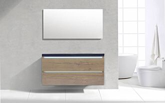 Badkamermeubel Generation Tabak Eik 120 cm Natuursteen enkelbak greeplijst aluminium met Standaard Spiegel zonder kraangaten