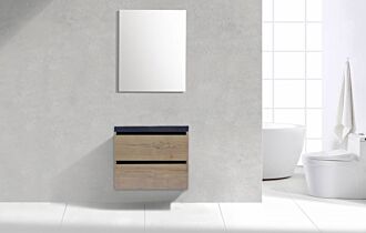 Badkamermeubel Generation Tabak Eik 60 cm Natuursteen greeplijst aluminium mat zwart met Standaard Spiegel zonder kraangaten