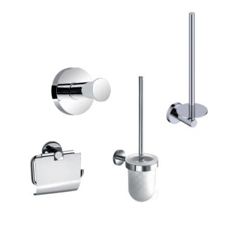 Toilet Accessoires Set Rond Chroom incl Toiletborstel, WC rolhouder, Haakje en Reserverolhouder