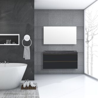 Badkamermeubel Trento Greeploos Natuursteen 120 cm Hoogglans Antraciet met Standaard Spiegel zonder kraangaten