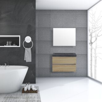 Badkamermeubel Trento Greeploos Natuursteen 80 cm Light Wood zonder Standaard Spiegel zonder kraangaten