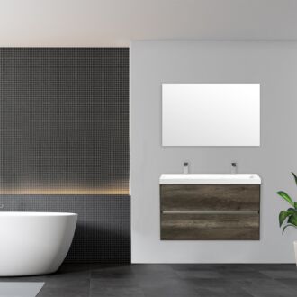 Badkamermeubel Trento Slim Greeploos 100 cm Century Oak zonder Standaard Spiegel zonder kraangaten
