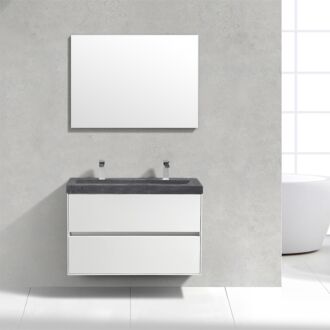 Badkamermeubel Trento Slim Greeploos 100 cm Hoogglans Wit met Natuurstenen Wasbak met Standaard Spiegel zonder kraangaten