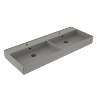 Wastafel Edge Keramiek Warm Beton Dubbelbak met 2 afvoergaten 120x46,5x12 cm twee kraangaten