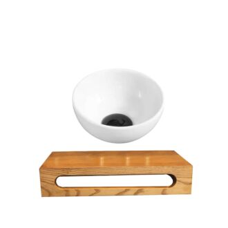 Fontein Waskom Keramiek Wit met Massief Wood Planchet 40x22x8 cm
