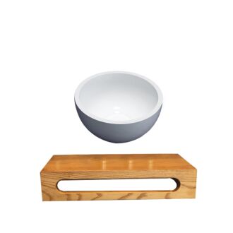 Solid Surface Waskom met Massief Wood Planchet 40x22x8 cm